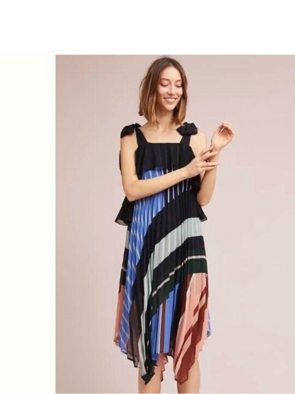 Anthropologie Pleated Asymmetrical Multicolor Handkerchief-Hem Dress